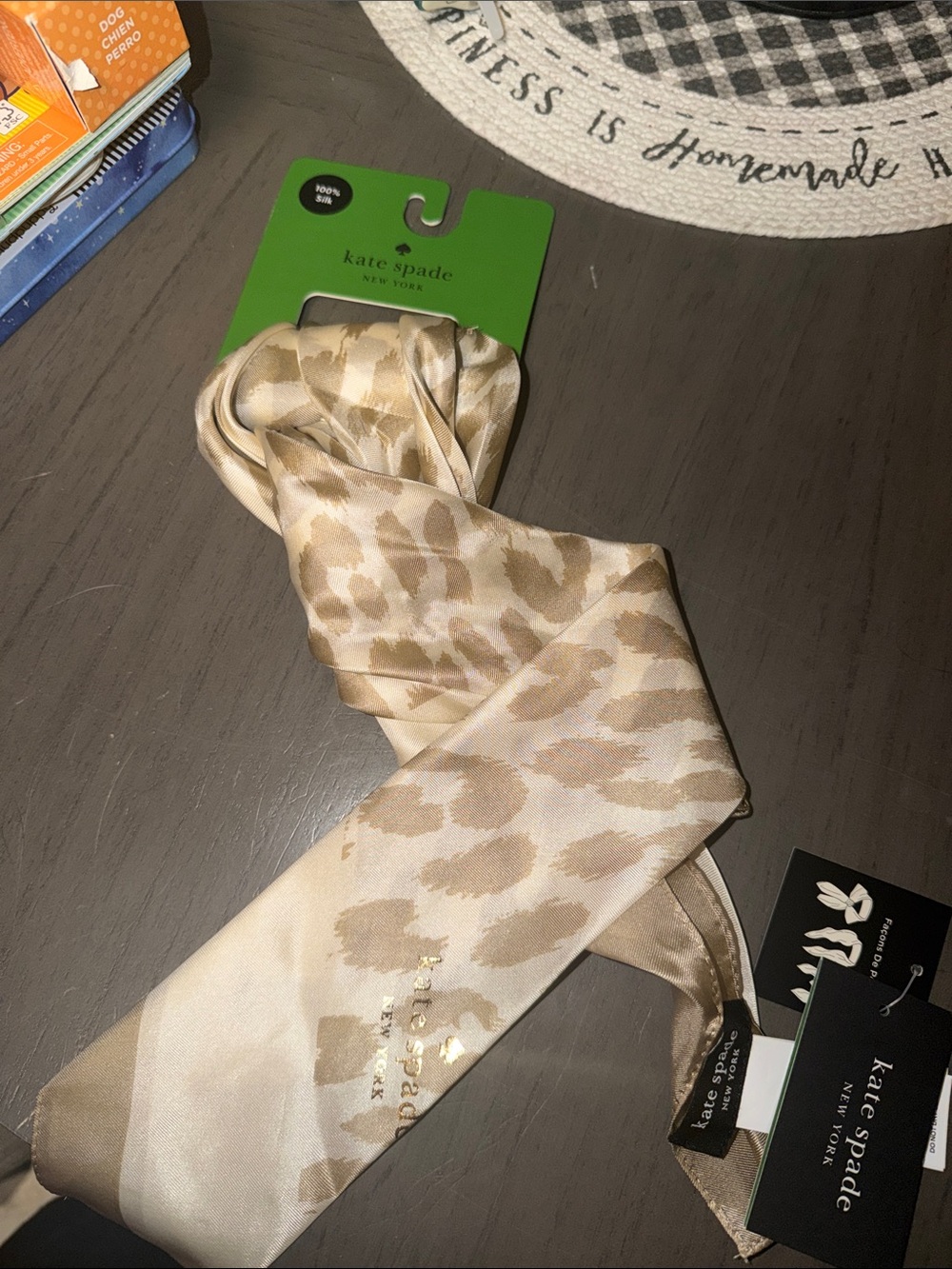 kate spade beige and cream animal print silk scarf